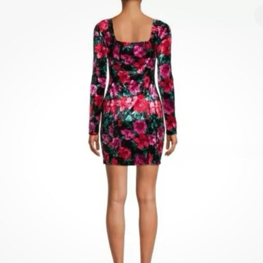 MADDEN NYC Velvet Pink & Red Floral Scoop Neck Coquette Mini Dress Size Medium - Picture 2 of 12